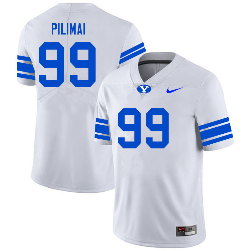 Men #99 Alema Pilimai BYU Cougars College Football Jerseys Sale-White - Click Image to Close